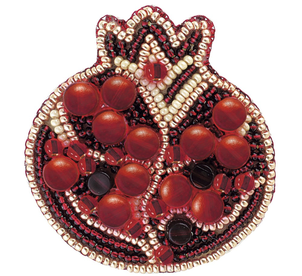 BP-183C Beadwork kit featuring colorful Preciosa and Crystal Art beads for creating a Pomegranate brooch.